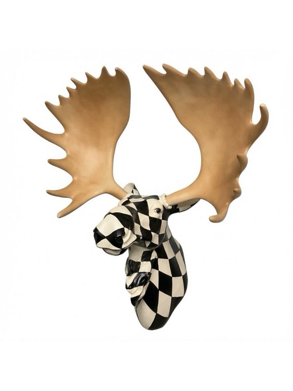 Lee Displays Harlequin Black & White Checkered Moose Head Wall Sculpture 28"